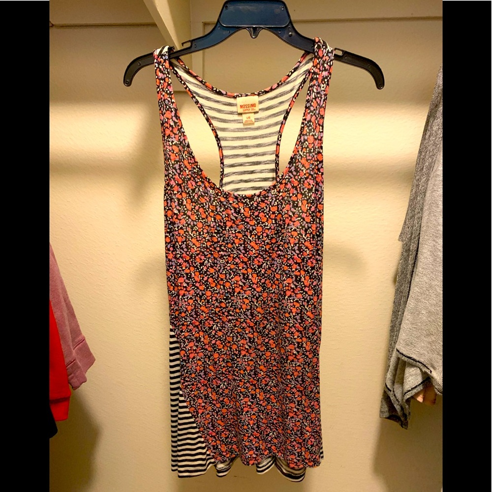 Mossimo designer tank top. Striped racerback tank top with floral front design.